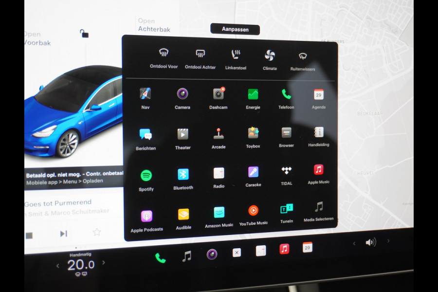 Tesla Model 3 RWD SR+ 60kWh 325PK FSD 3-Computer Lmv 19" AutoPilot Leder PanoDak Adaptive-Cruise Lmv Camera's Elektr.-Stuur+Stoelen+Spiegels+G Navi LED Comfortstoelen ACC DAB Keyless en Voorverwarmen interieur via App One-Pedal-Drive Origineel Nederlandse auto tot 11kw laden thuis! Garantie Accu tot 12-03-2028 max 160.000km 1.584kg licht!