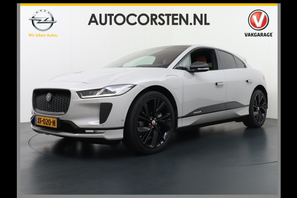 Jaguar I-PACE EV400 PK First HSE Pano-Dak Matrix LED Luchtvering €108K-nieuw! Lmv 22" Alcantara Stuur Leder-KuipStoelen+Ventilatie+Geheugen Ap Meridian™ Surround 825Watt Dual-Ecc achter ! Driver-Assistance-Pack AEB DodehoekDetector ASR Hill-Hold Roll-Stability Control Verkeersborddetectie vermoeidheidsherkenning Uitparke Orig. NLse auto 4,8sec 0-100 Snelladen tot 104kw DC 696Nm koppel ! 90kwh accu !