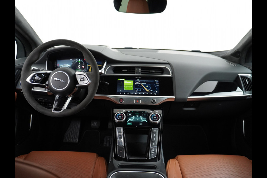 Jaguar I-PACE EV400 PK First HSE Pano-Dak Matrix LED Luchtvering €108K-nieuw! Lmv 22" Alcantara Stuur Leder-KuipStoelen+Ventilatie+Geheugen Ap Meridian™ Surround 825Watt Dual-Ecc achter ! Driver-Assistance-Pack AEB DodehoekDetector ASR Hill-Hold Roll-Stability Control Verkeersborddetectie vermoeidheidsherkenning Uitparke Orig. NLse auto 4,8sec 0-100 Snelladen tot 104kw DC 696Nm koppel ! 90kwh accu !