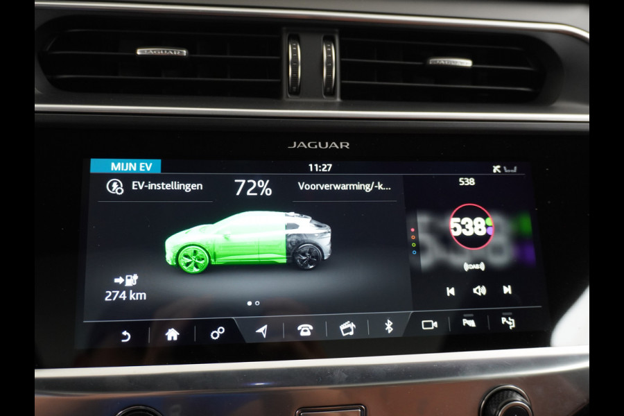 Jaguar I-PACE EV400 PK First HSE Pano-Dak Matrix LED Luchtvering €108K-nieuw! Lmv 22" Alcantara Stuur Leder-KuipStoelen+Ventilatie+Geheugen Ap Meridian™ Surround 825Watt Dual-Ecc achter ! Driver-Assistance-Pack AEB DodehoekDetector ASR Hill-Hold Roll-Stability Control Verkeersborddetectie vermoeidheidsherkenning Uitparke Orig. NLse auto 4,8sec 0-100 Snelladen tot 104kw DC 696Nm koppel ! 90kwh accu !