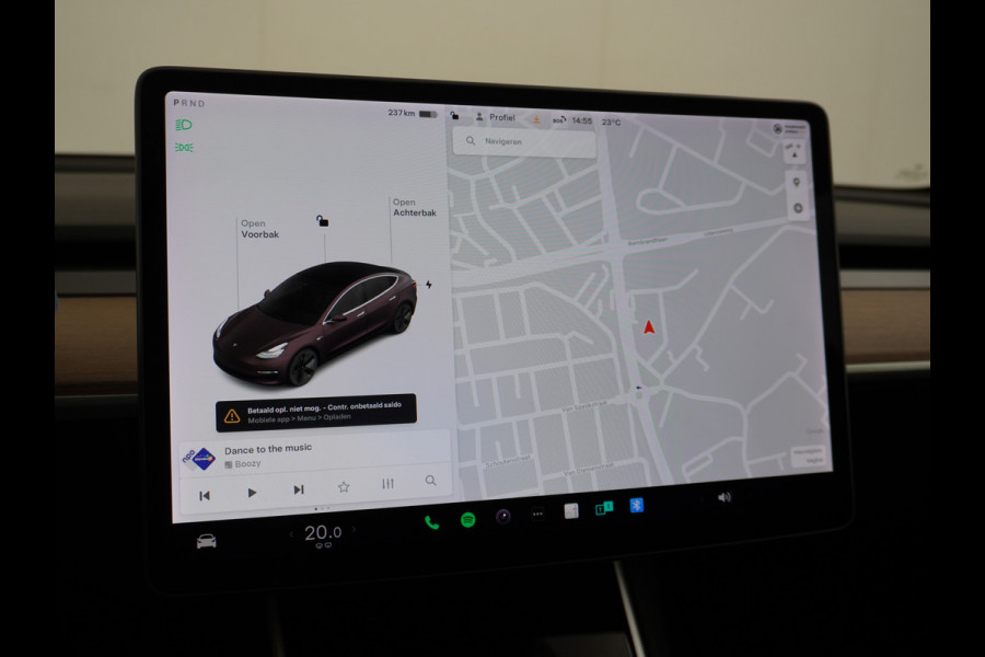 Tesla Model 3 RWD SR+ 60kWh 325PK FSD 3-Computer Lmv 18" AutoPilot Leder PanoDak Adaptive-Cruise Lmv Camera's Elektr.-Stuur+Stoelen+Spiegels+G Navi LED Comfortstoelen ACC DAB Keyless en Voorverwarmen interieur via App One-Pedal-Drive Origineel Nederlandse auto tot 11kw laden thuis! Garantie Accu tot 18-03-2028 max 160.000km 1.584kg licht!