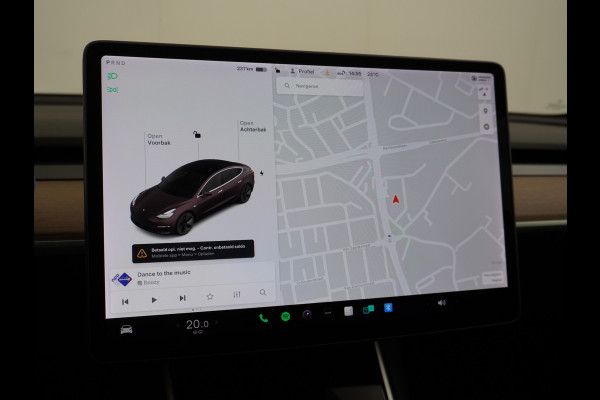 Tesla Model 3 RWD SR+ 60kWh 325PK FSD 3-Computer Lmv 18" AutoPilot Leder PanoDak Adaptive-Cruise Lmv Camera's Elektr.-Stuur+Stoelen+Spiegels+G Navi LED Comfortstoelen ACC DAB Keyless en Voorverwarmen interieur via App One-Pedal-Drive Origineel Nederlandse auto tot 11kw laden thuis! Garantie Accu tot 18-03-2028 max 160.000km 1.584kg licht!