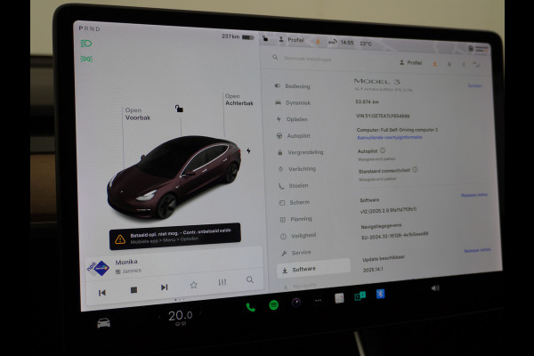 Tesla Model 3 RWD SR+ 60kWh 325PK FSD 3-Computer Lmv 18" AutoPilot Leder PanoDak Adaptive-Cruise Lmv Camera's Elektr.-Stuur+Stoelen+Spiegels+G Navi LED Comfortstoelen ACC DAB Keyless en Voorverwarmen interieur via App One-Pedal-Drive Origineel Nederlandse auto tot 11kw laden thuis! Garantie Accu tot 18-03-2028 max 160.000km 1.584kg licht!