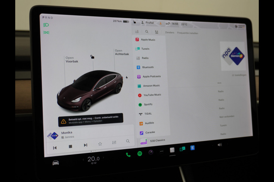 Tesla Model 3 RWD SR+ 60kWh 325PK FSD 3-Computer Lmv 18" AutoPilot Leder PanoDak Adaptive-Cruise Lmv Camera's Elektr.-Stuur+Stoelen+Spiegels+G Navi LED Comfortstoelen ACC DAB Keyless en Voorverwarmen interieur via App One-Pedal-Drive Origineel Nederlandse auto tot 11kw laden thuis! Garantie Accu tot 18-03-2028 max 160.000km 1.584kg licht!
