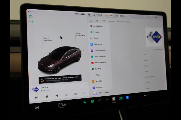 Tesla Model 3 RWD SR+ 60kWh 325PK FSD 3-Computer Lmv 18" AutoPilot Leder PanoDak Adaptive-Cruise Lmv Camera's Elektr.-Stuur+Stoelen+Spiegels+G Navi LED Comfortstoelen ACC DAB Keyless en Voorverwarmen interieur via App One-Pedal-Drive Origineel Nederlandse auto tot 11kw laden thuis! Garantie Accu tot 18-03-2028 max 160.000km 1.584kg licht!