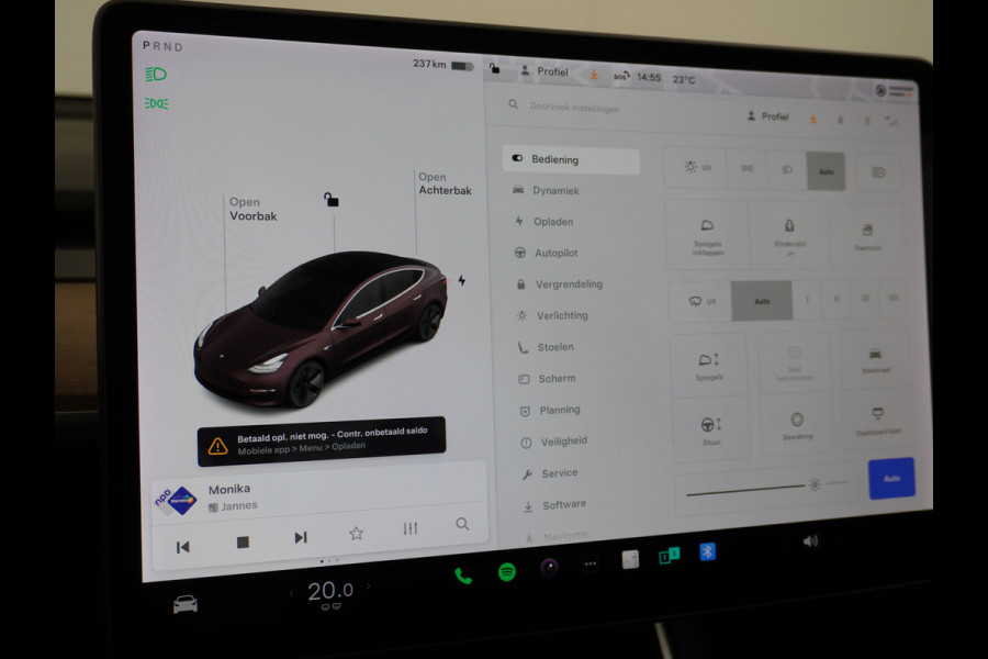 Tesla Model 3 RWD SR+ 60kWh 325PK FSD 3-Computer Lmv 18" AutoPilot Leder PanoDak Adaptive-Cruise Lmv Camera's Elektr.-Stuur+Stoelen+Spiegels+G Navi LED Comfortstoelen ACC DAB Keyless en Voorverwarmen interieur via App One-Pedal-Drive Origineel Nederlandse auto tot 11kw laden thuis! Garantie Accu tot 18-03-2028 max 160.000km 1.584kg licht!