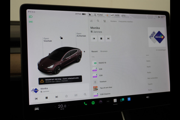 Tesla Model 3 RWD SR+ 60kWh 325PK FSD 3-Computer Lmv 18" AutoPilot Leder PanoDak Adaptive-Cruise Lmv Camera's Elektr.-Stuur+Stoelen+Spiegels+G Navi LED Comfortstoelen ACC DAB Keyless en Voorverwarmen interieur via App One-Pedal-Drive Origineel Nederlandse auto tot 11kw laden thuis! Garantie Accu tot 18-03-2028 max 160.000km 1.584kg licht!