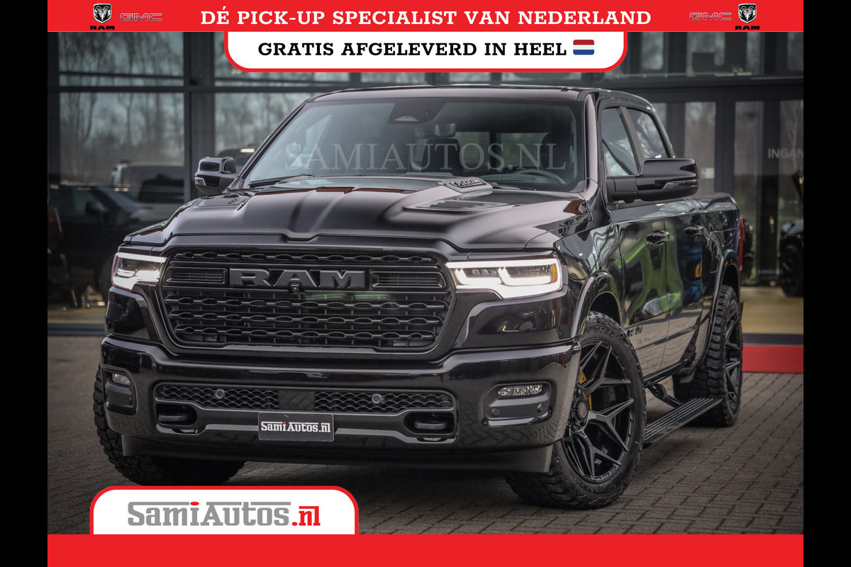 Dodge Ram 1500 LIMITED NIGHT H.O 540PK 706 Nm 2025 | XB9 | MASSAGE | BOM VOL | CREW CAB | DUBBELE CABINE | GRIJSKENTEKEN | 5 PERSOONS | DE MEEST LUXUEUZE en BEGEERDE Pick-up VOORRAAD NR 2348 - 5158