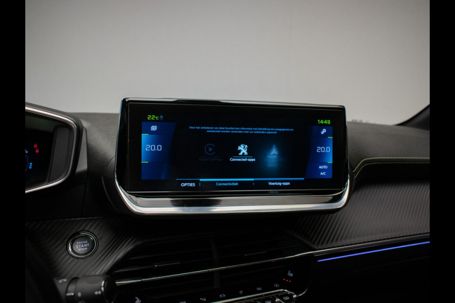 Peugeot e-208 EV GT 350 50 kWh Sport (APPLECARPLAY,NAVI,STOELVERWARMING,CRUISE,GETINT,CARBON,SPORTSTOELEN,CAMERA,SFEERVERLICHTING)