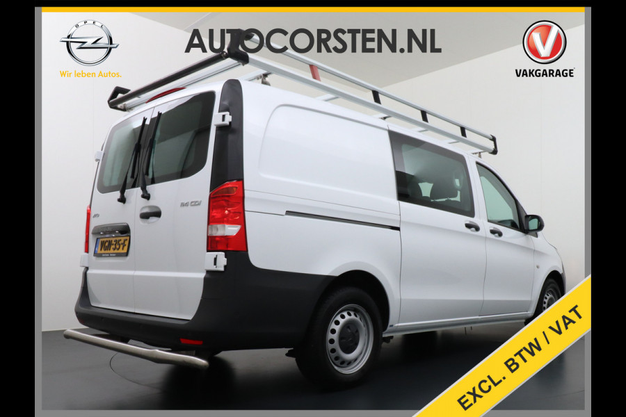 Mercedes-Benz Vito 114CDI AUT D.C Dubbele Cabine Lang 6-Pers. Airco Navi Camera Pdc Bluetooth Cruise Control Regen-Lichtsensor Pdc Betonplex Vloer Schuifdeur Imperiaal Bank voor Comfort 1e Eigenaar Euro 6