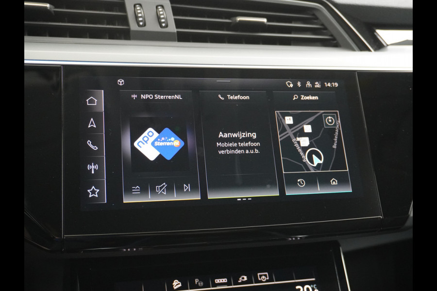 Audi e-tron Sportback 55 Quattro 408pk 95kWh Luchtvering Adaptive-Cruise Apple Carplay Android Trekhaak Elektr.Sport-Stoel+Leder/Alcantara+Verwarmd+Ge Keyless Audi sound system Lane-Assist Audi-smartphone-interface Rijstrooksensor Wifi Fase 3 Laden