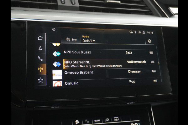 Audi e-tron Sportback 55 Quattro 408pk 95kWh Luchtvering Adaptive-Cruise Apple Carplay Android Trekhaak Elektr.Sport-Stoel+Leder/Alcantara+Verwarmd+Ge Keyless Audi sound system Lane-Assist Audi-smartphone-interface Rijstrooksensor Wifi Fase 3 Laden