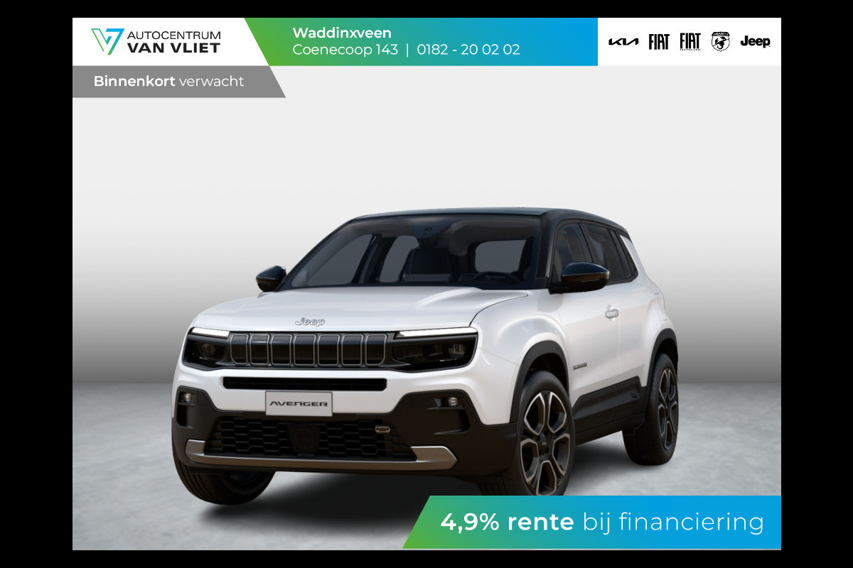 Jeep Avenger e-Hybrid Altitude | Automaat | Clima | Adapt. Cruise | 17" | PDC | Camera | Schuif/Kanteldak | Bicolore Jeep Avenger e-Hybrid Altitude | Automaat | Clima | Adapt. Cruise | 17" | PDC | Camera | Schuif/Kanteldak | Bicolore