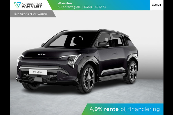 Kia EV3 GT-Line 81.4 kWh | Levering April | 600km Rijbereik | Navi | 19" | Adapt. Cruise | Clima | Schuif/Kanteldak | Stoel&Stuurverw. | Priv Glass | BSM | Harman Kardon | LED | Private Lease € 614,- Actie !