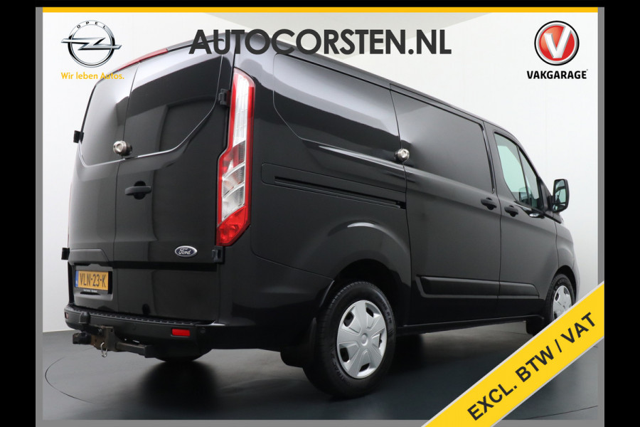 Ford Transit Custom 2.0TDCI 130PK 3-persoons Airco PDC Trekhaak Cruise-Controle Adaptieve bochtverlichting Voorruit Verwarmbaar Betonplex Schuifdeur Projector-koplamp mistlampen regen-/lichtsensor Zeer Compleet! EURO 6 385Nm 2.500kg Trekvermogen!