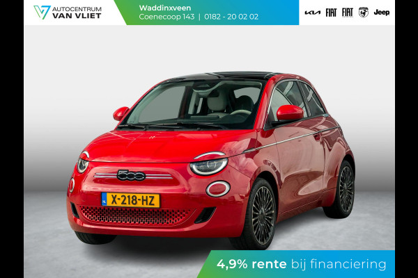 Fiat 500E 3+1 La Prima 42 kWh | Clima | Cruise | Leder | 17" | Priv Glass | Winter Pack | JBL Sound | BSM | Apple Carplay