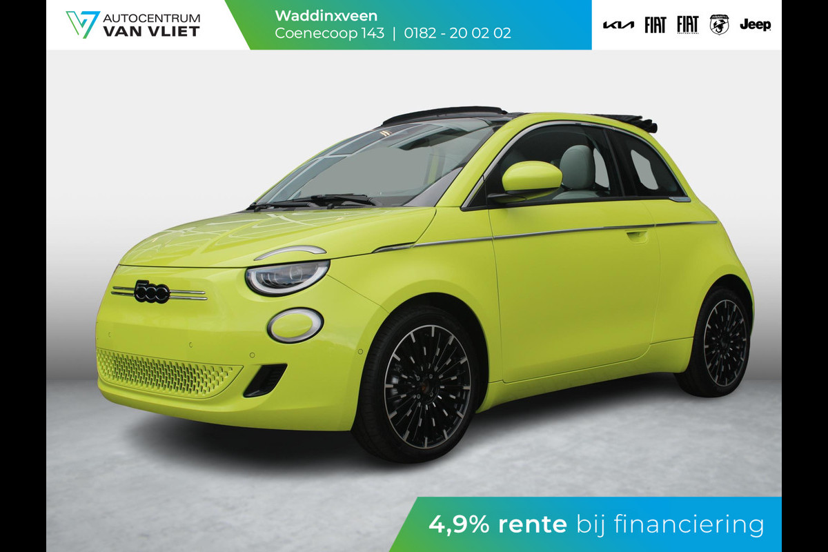 Fiat 500E La Prima Cabrio 42 kWh | Pack Tech | Pack La Prima | Pack Comfort | Italian Upgrade Actie Fiat 500E La Prima Cabrio 42 kWh | Pack Tech | Pack La Prima | Pack Comfort | Italian Upgrade Actie