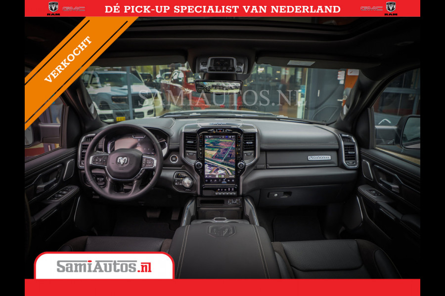 Dodge Ram 1500 LARAMIE NIGHT | NIEUW! BMP VRIJ | PANORAMA | LPG | HUD | VIRTUAL | LUCHTVERING | 360CAM | DODE HOEK | 5.7 V8 HEMI 402PK 4x4 | CREWCAB 5 PERSOONS | GRIJSKENTEKEN | VOORRAAD NR 2147 - 4802