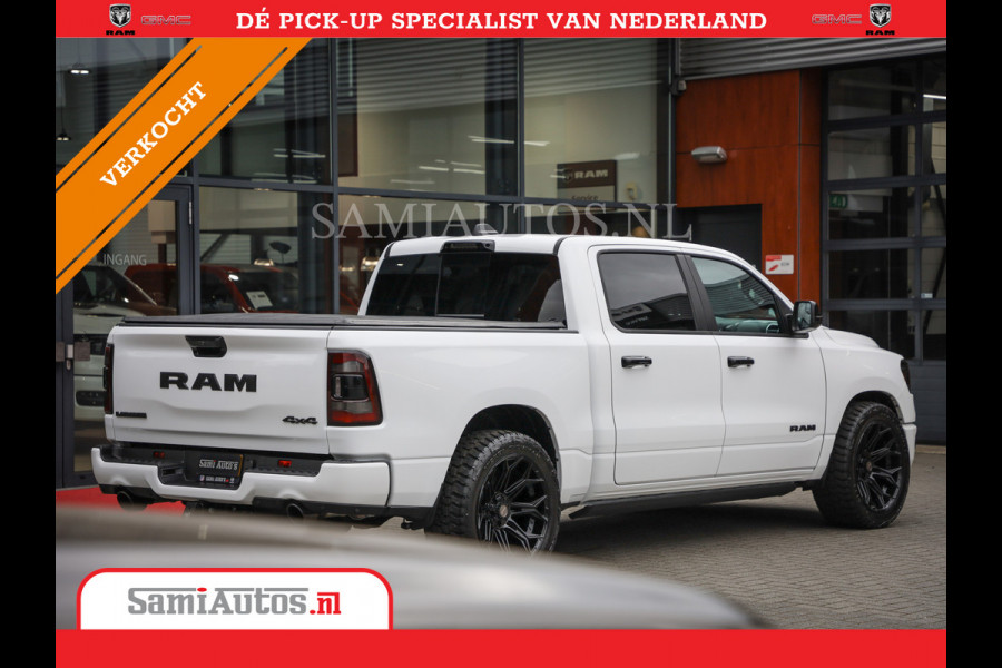 Dodge Ram 1500 LARAMIE NIGHT | NIEUW! BMP VRIJ | PANORAMA | LPG | HUD | VIRTUAL | LUCHTVERING | 360CAM | DODE HOEK | 5.7 V8 HEMI 402PK 4x4 | CREWCAB 5 PERSOONS | GRIJSKENTEKEN | VOORRAAD NR 2147 - 4802