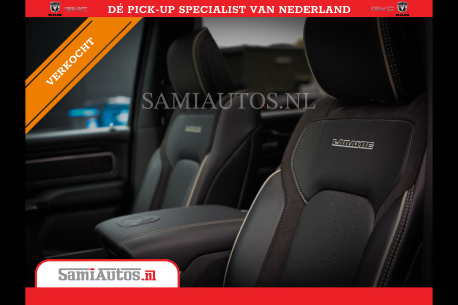 Dodge Ram 1500 LARAMIE NIGHT | NIEUW! BMP VRIJ | PANORAMA | LPG | HUD | VIRTUAL | LUCHTVERING | 360CAM | DODE HOEK | 5.7 V8 HEMI 402PK 4x4 | CREWCAB 5 PERSOONS | GRIJSKENTEKEN | VOORRAAD NR 2147 - 4802