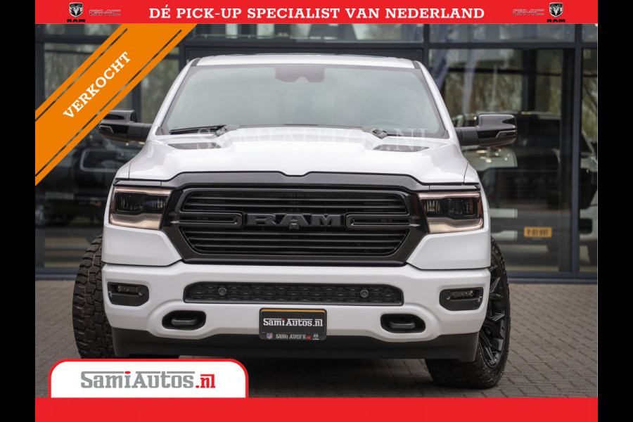 Dodge Ram 1500 LARAMIE NIGHT | NIEUW! BMP VRIJ | PANORAMA | LPG | HUD | VIRTUAL | LUCHTVERING | 360CAM | DODE HOEK | 5.7 V8 HEMI 402PK 4x4 | CREWCAB 5 PERSOONS | GRIJSKENTEKEN | VOORRAAD NR 2147 - 4802