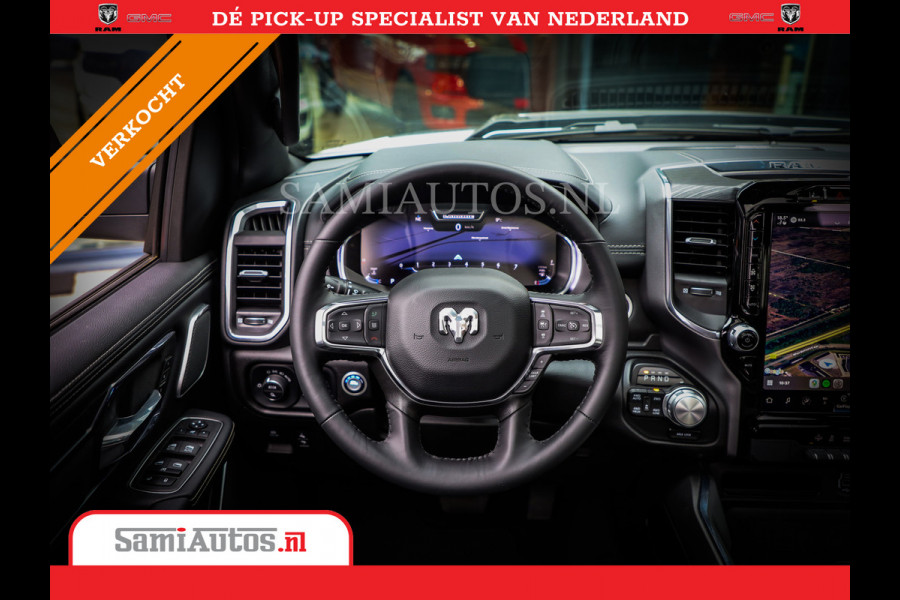 Dodge Ram 1500 LARAMIE NIGHT | NIEUW! BMP VRIJ | PANORAMA | LPG | HUD | VIRTUAL | LUCHTVERING | 360CAM | DODE HOEK | 5.7 V8 HEMI 402PK 4x4 | CREWCAB 5 PERSOONS | GRIJSKENTEKEN | VOORRAAD NR 2147 - 4802