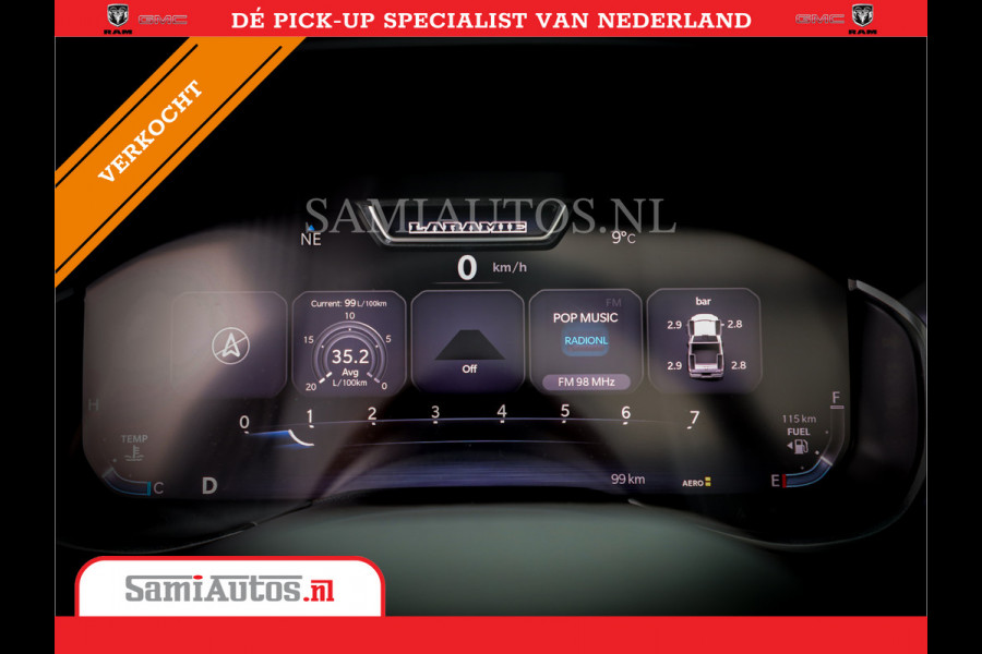 Dodge Ram 1500 LARAMIE NIGHT | NIEUW! BMP VRIJ | PANORAMA | LPG | HUD | VIRTUAL | LUCHTVERING | 360CAM | DODE HOEK | 5.7 V8 HEMI 402PK 4x4 | CREWCAB 5 PERSOONS | GRIJSKENTEKEN | VOORRAAD NR 2147 - 4802