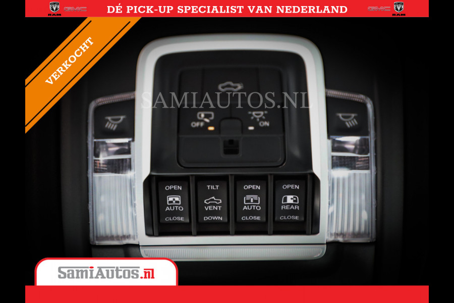 Dodge Ram 1500 LARAMIE NIGHT | NIEUW! BMP VRIJ | PANORAMA | LPG | HUD | VIRTUAL | LUCHTVERING | 360CAM | DODE HOEK | 5.7 V8 HEMI 402PK 4x4 | CREWCAB 5 PERSOONS | GRIJSKENTEKEN | VOORRAAD NR 2147 - 4802