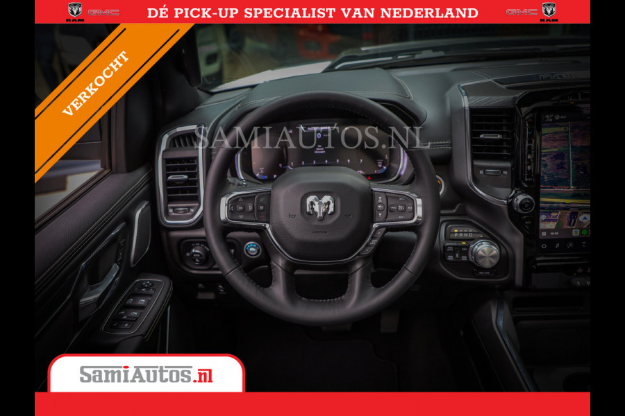 Dodge Ram 1500 LARAMIE NIGHT | NIEUW! BMP VRIJ | PANORAMA | LPG | HUD | VIRTUAL | LUCHTVERING | 360CAM | DODE HOEK | 5.7 V8 HEMI 402PK 4x4 | CREWCAB 5 PERSOONS | GRIJSKENTEKEN | VOORRAAD NR 2147 - 4802