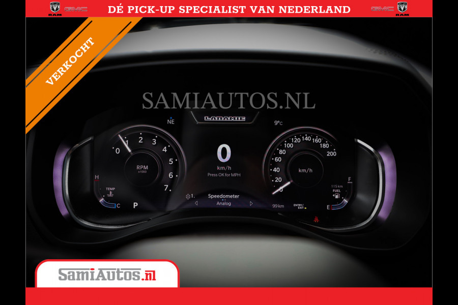 Dodge Ram 1500 LARAMIE NIGHT | NIEUW! BMP VRIJ | PANORAMA | LPG | HUD | VIRTUAL | LUCHTVERING | 360CAM | DODE HOEK | 5.7 V8 HEMI 402PK 4x4 | CREWCAB 5 PERSOONS | GRIJSKENTEKEN | VOORRAAD NR 2147 - 4802