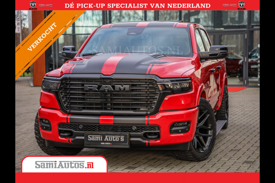 Dodge Ram 2025 NIGHT PREMIUM | BOM VOL + 14.4 INCH SCHERM + LUCHTVERING + HUD | HURRICANE 420PK 636 Nm | PRIJS MET LPG EN COVER EN GARANTI DUBBELE CABINE | PICK UP | 5 PERSOONS | DC | GRIJSKENTEKEN | PR4 FLAME RED | VOORRAAD NR 2234 - 4995