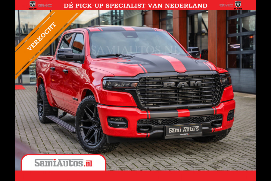 Dodge Ram 2025 NIGHT PREMIUM | BOM VOL + 14.4 INCH SCHERM + LUCHTVERING + HUD | HURRICANE 420PK 636 Nm | PRIJS MET LPG EN COVER EN GARANTI DUBBELE CABINE | PICK UP | 5 PERSOONS | DC | GRIJSKENTEKEN | PR4 FLAME RED | VOORRAAD NR 2234 - 4995