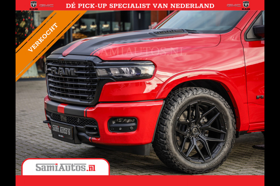 Dodge Ram 2025 NIGHT PREMIUM | BOM VOL + 14.4 INCH SCHERM + LUCHTVERING + HUD | HURRICANE 420PK 636 Nm | PRIJS MET LPG EN COVER EN GARANTI DUBBELE CABINE | PICK UP | 5 PERSOONS | DC | GRIJSKENTEKEN | PR4 FLAME RED | VOORRAAD NR 2234 - 4995