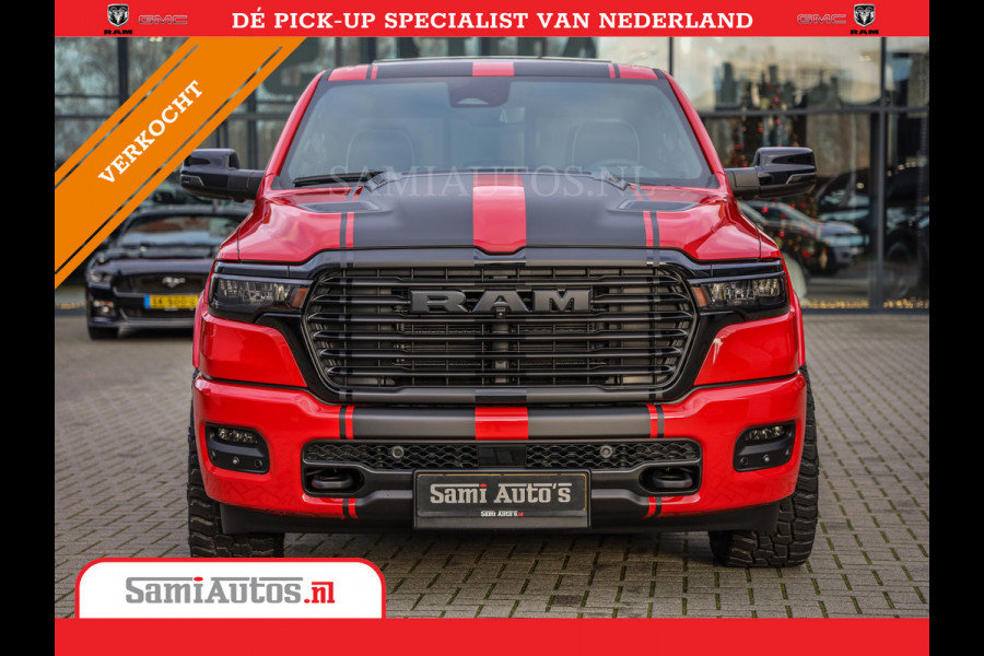 Dodge Ram 2025 NIGHT PREMIUM | BOM VOL + 14.4 INCH SCHERM + LUCHTVERING + HUD | HURRICANE 420PK 636 Nm | PRIJS MET LPG EN COVER EN GARANTI DUBBELE CABINE | PICK UP | 5 PERSOONS | DC | GRIJSKENTEKEN | PR4 FLAME RED | VOORRAAD NR 2234 - 4995