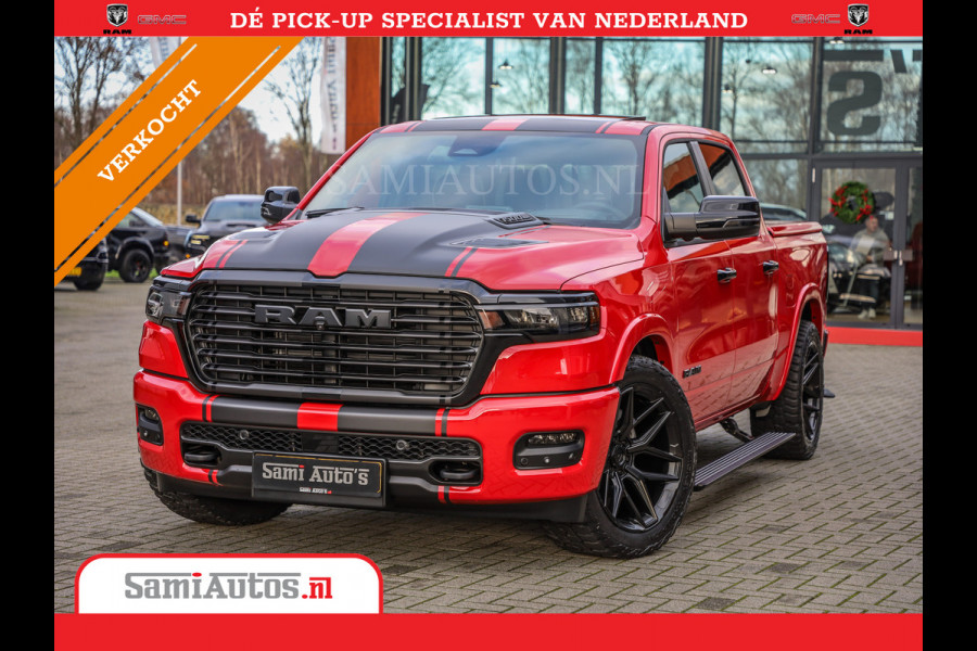 Dodge Ram 2025 NIGHT PREMIUM | BOM VOL + 14.4 INCH SCHERM + LUCHTVERING + HUD | HURRICANE 420PK 636 Nm | PRIJS MET LPG EN COVER EN GARANTI DUBBELE CABINE | PICK UP | 5 PERSOONS | DC | GRIJSKENTEKEN | PR4 FLAME RED | VOORRAAD NR 2234 - 4995
