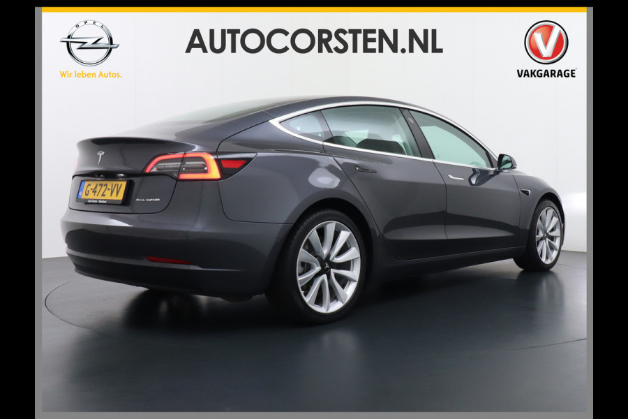 Tesla Model 3 Long Range AWD 75kWh 463PK Trekhaak 19" FSD-Computer 3 Premium Audio 4wd AutoPilot Panoramadak Camera's Leer Adaptive-Cruise-Con Keyless Stoel en achterbank verwarming Electr.Stoelen+Memory+Easy-Entry WiFi 1e Eigenaar Org. Nederlandse Auto Garantie op Accu/Motor tot 29-12-2027/192.000km