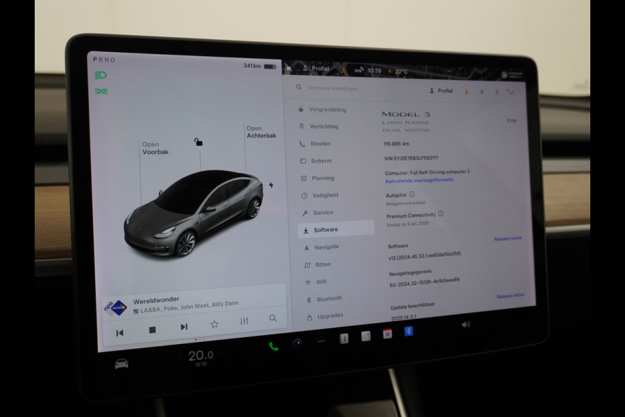 Tesla Model 3 Long Range AWD 75kWh 463PK Trekhaak 19" FSD-Computer 3 Premium Audio 4wd AutoPilot Panoramadak Camera's Leer Adaptive-Cruise-Con Keyless Stoel en achterbank verwarming Electr.Stoelen+Memory+Easy-Entry WiFi 1e Eigenaar Org. Nederlandse Auto Garantie op Accu/Motor tot 29-12-2027/192.000km