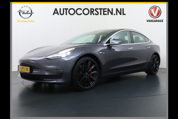 Tesla Model 3 Performance AWD 513pk 0-100 in 3,4 sec! Lmv-20" FSD-Comp.3 AutoPilot Carbon-Spoiler Premium-HiFi Pano.dak Camera Leer Adaptive-C Camera Navi LED ACC DAB Voorverwarmen interieur en Keyless via App One-Pedal-Drive Rode Remklauwen Origineel Nederlandse auto! Nieuwprijs €65.680 Garantie op Accu/Motor tot 21-12-2027 max 192.000km