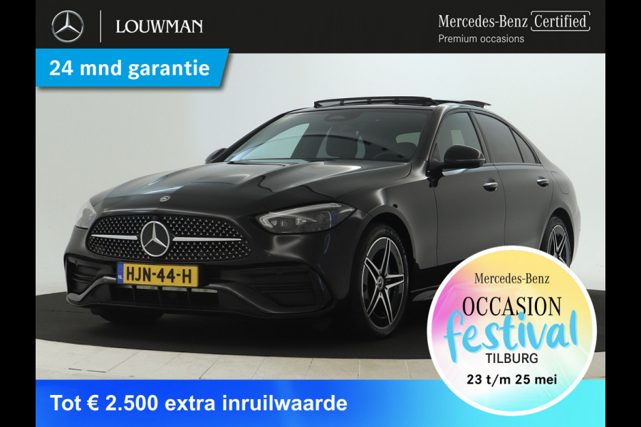Mercedes-Benz C-Klasse 300 e AMG Plug-In Hybride | Panoramadak | Lichtmetalen velgen | Parking support met camera achter | Navigatie | Inclusief 24 maanden MB Certified garantie voor Europa.