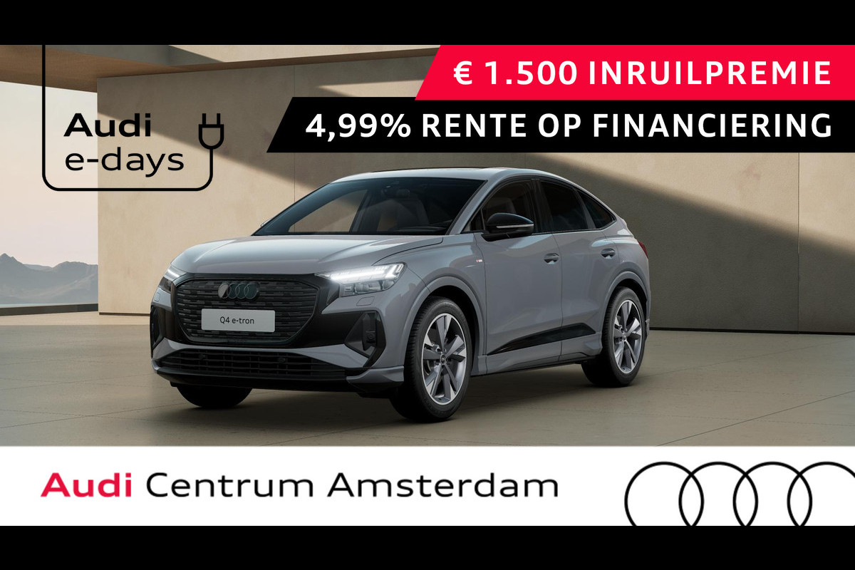 Audi Q4 Sportback e-tron 45 quattro S Edition 82 kWh panoramadak, achteruitrij camera, adaptive cruise control, optiek pakket zwart plus, privacy glass, lichtpakket, spiegelkappen zwart Audi Q4 Sportback e-tron 45 quattro S Edition 82 kWh panoramadak, achteruitrij camera, adaptive cruise control, optiek pakket zwart plus, privacy glass, lichtpakket, spiegelkappen zwart