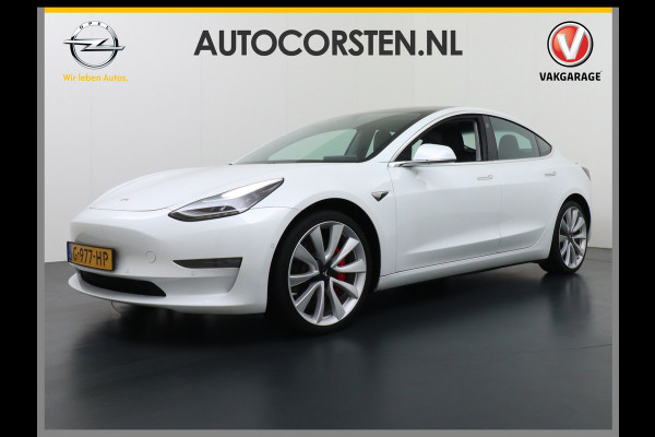 Tesla Model 3 4WD Performance 513pk 3,4 sec 0-100 ! 20" FSD-vb. AutoPilot Carbon-Spoiler Premium-HiFi Pano.dak Camera Leer Adaptive-Cruise+Sto Navi LED ACC DAB Voorverwarmen interieur en Keyless via App One-Pedal-Drive Rode Remklauwen Carbon-Spoiler Origineel Nederlandse auto ! nieuwprijs euro 64.580 euro Garantie op Accu tot 27-09-2027 max 192.000km