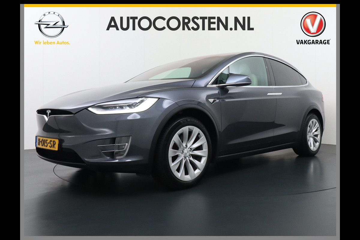 Tesla Model X Long Range 100kwh AWD 541PK 7-Persoons Leder Trekhaak Premium Audio FSD-3 Computer Autopilot Camera's Navi Ecc Stuur+Stoelverwar Adaptive Led Koplampen Panoramische voorruit Lmv Adap.onderstel Performance Pack Ambiente Verlichting Wifi Verkeersborddetectie Garantie op accu en motor tot 06-05-2028 / 240.000km Trekgewicht 2.250KG Nieuwprijs €100.500