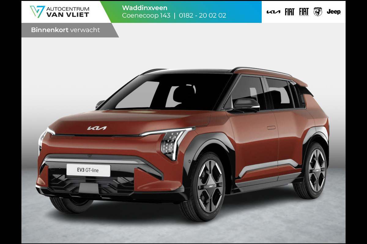 Kia EV3 GT-PlusLine 81.4 kWh | Levering Juni | 600km Rijbereik | Navi | 19" | Adapt. Cruise | Clima | Schuif/Kanteldak | Stoel&Stuurverw. | Priv Glass | BSM | Harman Kardon | HUD | 360 Camera | Private Lease € 657,- Actie ! Kia EV3 GT-PlusLine 81.4 kWh | Levering Juni | 600km Rijbereik | Navi | 19" | Adapt. Cruise | Clima | Schuif/Kanteldak | Stoel&Stuurverw. | Priv Glass | BSM | Harman Kardon | HUD | 360 Camera | Private Lease € 657,- Actie !