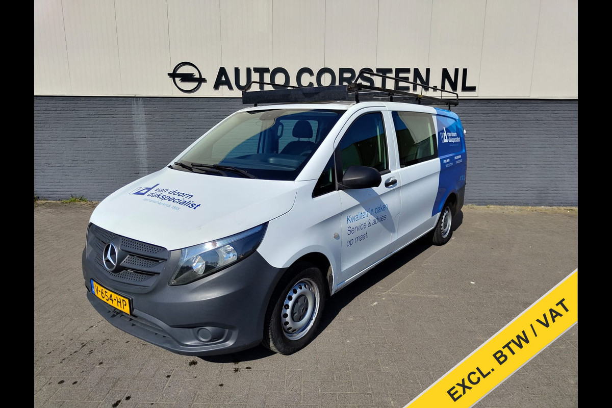 Mercedes-Benz Vito 111 CDI Lang Dubbele Cabine Airco Trekhaak Imperial+Ladderrol Bluetooth Licht/Regen-Sensor Betonplex Vloer Lat om Lat Betimmering Zijschuifdeur Comfort 1e eigenaar! Euro 6 Mercedes-Benz Vito 111 CDI Lang Dubbele Cabine Airco Trekhaak Imperial+Ladderrol Bluetooth Licht/Regen-Sensor Betonplex Vloer Lat om Lat Betimmering Zijschuifdeur Comfort 1e eigenaar! Euro 6
