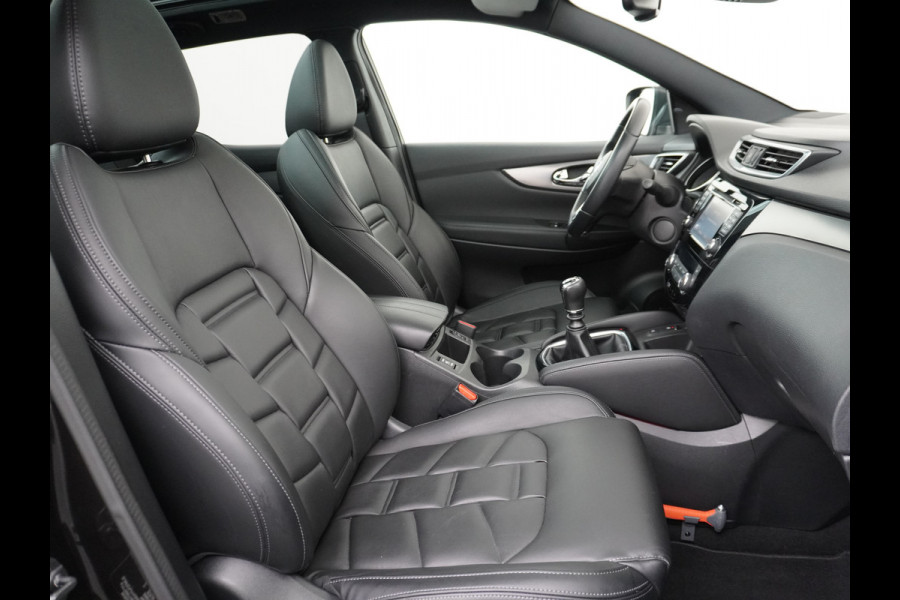 Nissan QASHQAI T 116Pk elekr.+Leer Pano-dak Tekna 360°-Camera Bose-Sound Navi Ecc Edition Cruise Control Dab Led Stoelverwaming Lmv 19" Memory Leather-Pack Rijstrooksensor Verwarmde voorruit Privacy Glas Zeer Compleet!