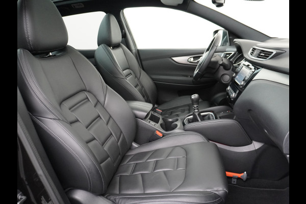 Nissan QASHQAI T 116Pk elekr.+Leer Pano-dak Tekna 360°-Camera Bose-Sound Navi Ecc Edition Cruise Control Dab Led Stoelverwaming Lmv 19" Memory Leather-Pack Rijstrooksensor Verwarmde voorruit Privacy Glas Zeer Compleet!