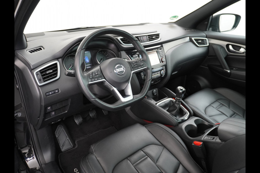 Nissan QASHQAI T 116Pk elekr.+Leer Pano-dak Tekna 360°-Camera Bose-Sound Navi Ecc Edition Cruise Control Dab Led Stoelverwaming Lmv 19" Memory Leather-Pack Rijstrooksensor Verwarmde voorruit Privacy Glas Zeer Compleet!