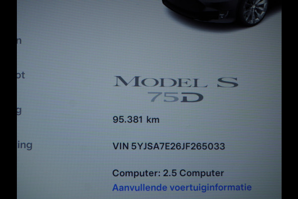 Tesla Model S 75D AWD Luchtvering Enhanced AutoPilot Navi Panorama-Dak Camera Adaptive-Led Elektr.Stuur en Stoel+Geheugen+Spiegels+verwarmd El 19"Lmv 4WD Schuifkanteldak WiFi Rijstrookhulp Bordherkenning ACC ESP Dodehoek Detector Mistlampen Verwarmde-Sproeiers Nieuwprijs € 103.600,- !!