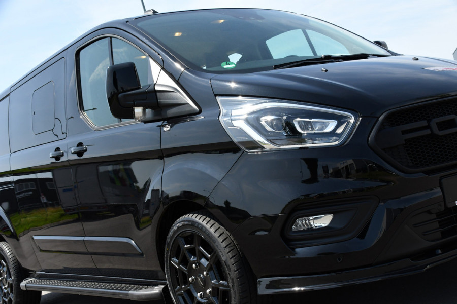 Ford Transit Custom 300 2.0 TDCI L2H1 DC Black Edition Camera, Adaptieve Cruise, 170Pk, Carplay, Xenon, Automaat, Leder, Multimedia, Sensoren, 2 x Schuifdeur, UNIEK!