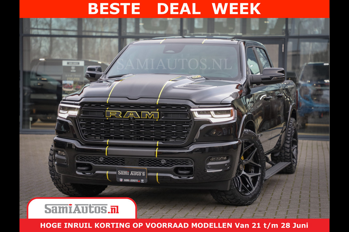 Dodge Ram 1500 Limited Night High Output 540HP 706Nm | All-in Prijs | Massage + Full Option | De Meest Luxe en Volle Pick-Up in zijn Klass Comfortabele Dubbele Cabine met Royale 5 Zitplaatsen | BPM vrij | Nu Leverbaar uit Voorraad | Voorraad Nr 2353 - 5412